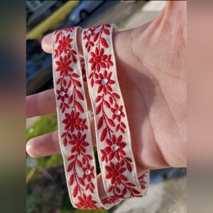 Red floral embroidered choker with silver chain and clasp #festival #raver #goth